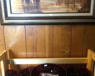 Ruby, red punch bowl with 25 cups