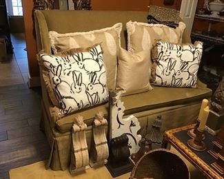 Settee, and custom pillows,corbels