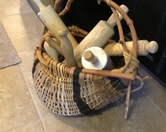 Collection of rolling pins / egg basket