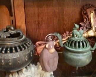 Crucifix vintage Asian  incense pots