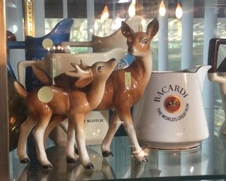 Vintage pottery bar pitchers, porcelain animals