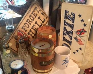 Vintage banks, listen everyday plates, lis more salt and pepper set