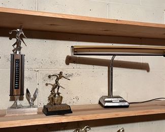 Vintage trophies and table lamp