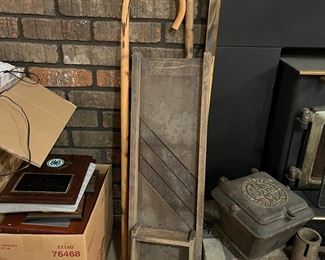 Large old slaw cutter and vintage canes