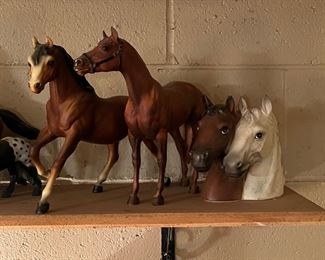 Breyer horses and ceramic horse heads statue