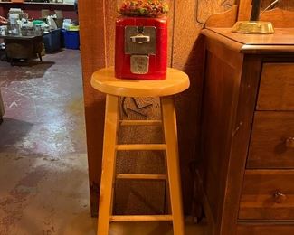 Antique gumball machine and stool 