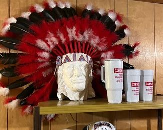 Indian head mannequin and feather headdress 