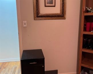 Nice frame, file cabinet and picture 