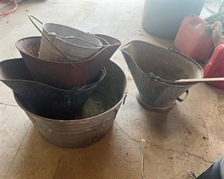 Wash tub, ash buckets, galvanized bucket