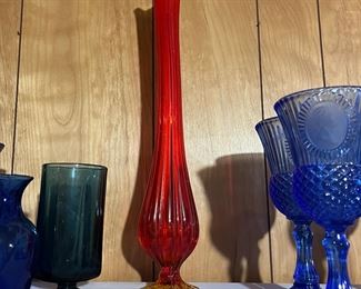 Vintage Red Glass Swung Vase
