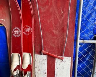 Vintage Wood Water Skis and SnowSki/Surfboard from Surfwood Industries, Winamac, IN. 
Water Skis are in great condition!