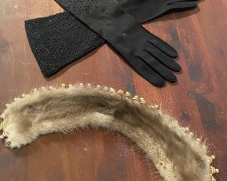 Opera gloves with beads and fur collar!