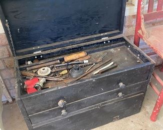 Vintage Black Wood Tool Box with Drawers!
