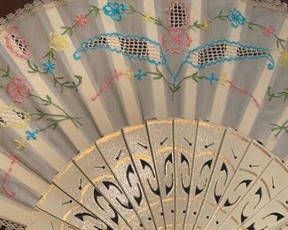 Embroidered Cloth and Wooden Fan!