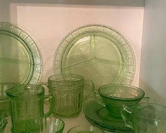 Green Depression Grill Plates and unusual pitchers!