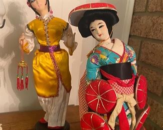 Vintage Handmade Asian Dolls in Silk Clothing