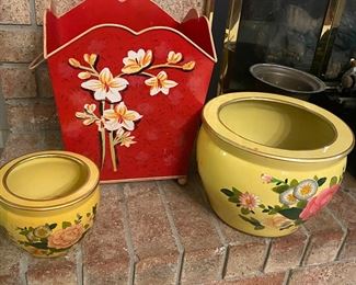 Colorful  yellow flower pots & RED plant container!