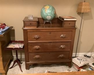 Antique cherry chest of drawers with handkerchief drawers on top.  Measures 43” w x 18” d x 45” h. Presale $225.