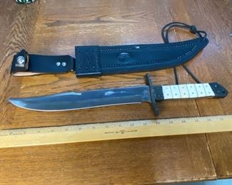 Colt Bowie Knife With Mother Of Pearl Handle Leather Sheath
