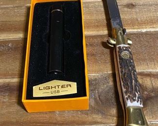 Kissing Crane Folding Pocket Knife USB Lighter