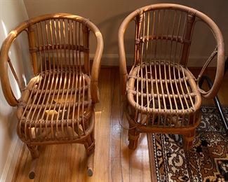 Vintage Children's Bamboo Rocker and Chair