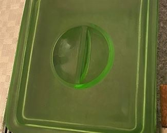 Green Depression Glass Refrigerator Dish