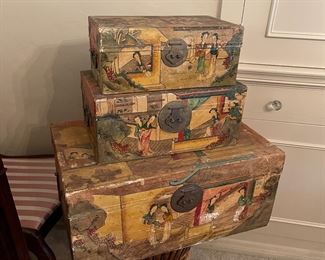 3 Antique Chinese pigskin boxes