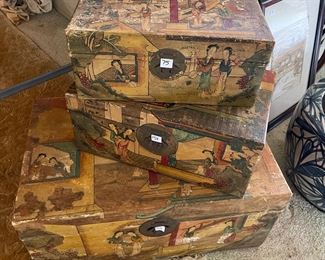 Chinese pigskin painted trunks