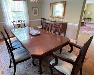 Dining table with 8 chairs (2 captains, 6 mates)