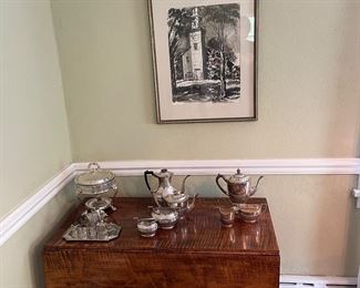 coffee & tea set, vintage drop leaf table