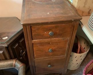 #29 Vtg. Wood 3 drawer End Table (as is finish) 13x20x30 $25.00