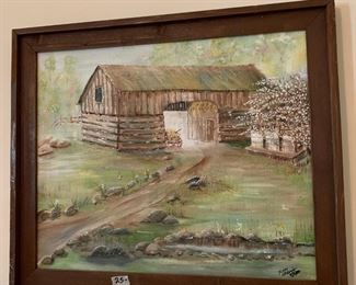 #38 Art by Terry Alexander Original Painting of Log Cabin 7/3/44 $25.00