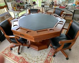 #51 Brunswick Game Table w/4 Chairs (raises & Lowers) (top converts to regular table) (chairs have some scratches and tears) - 54x31 $2500.00