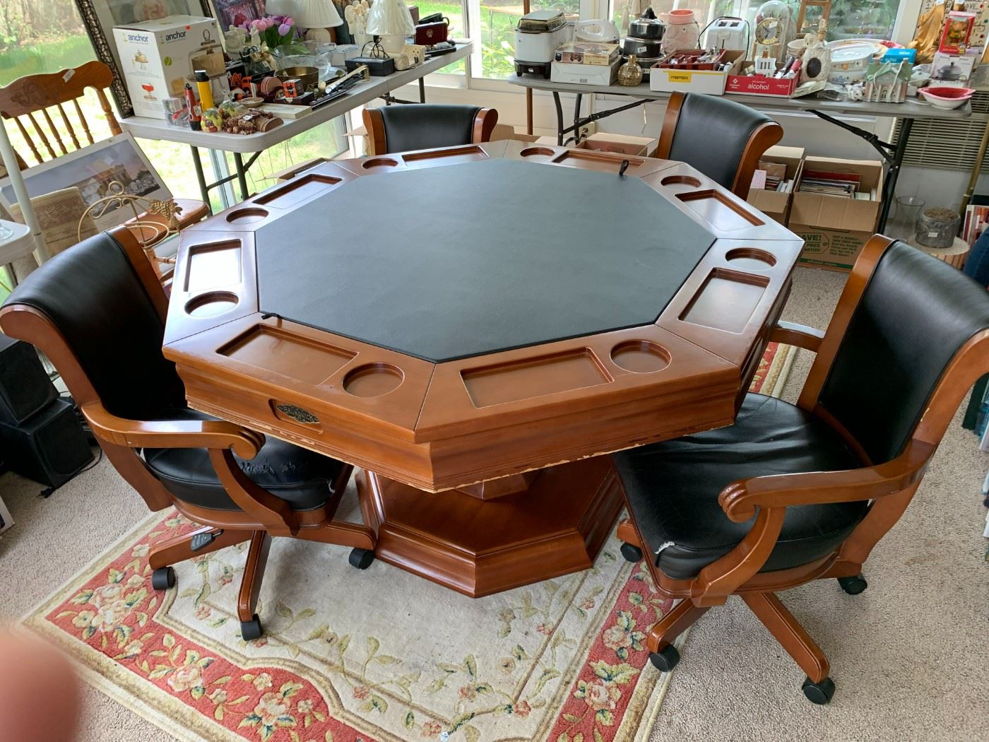#51 Brunswick Game Table w/4 Chairs (raises & Lowers) (top converts to regular table) (chairs have some scratches and tears) - 54x31 $2500.00