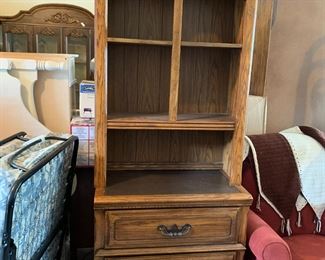 #60 Lea Oak Bookcase w/3 drawers & Top Shelf (2 pieces) - 19x33x76 $100.00