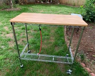 #85 Rolling Butcher Block Island 36x19x37 w/Metal Base on Wheels $40.00