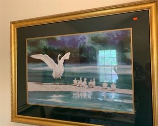 #92 Local artist Print of Swan w/babies 89/950 Print by John R Carson $350.00
#98 Local artist print of Light house by John R. Carson $300.00