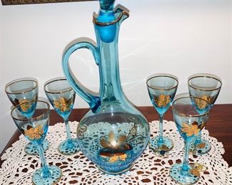 Elegant Blue Glass Decanter Set