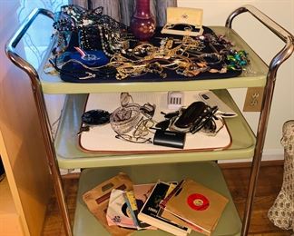 Retro rolling cart and costume jewelry 