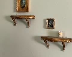Vintage Gold Painted Wall Shelves and Framed Art