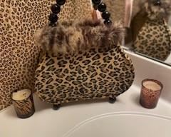 Leopard Animal Print Purse Table Lamp Nightlight With Ostrich Boa Feathers Beads