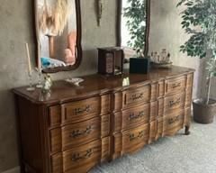 Long Wood Dresser with 2 Mirrors 