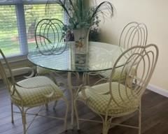Wrought Iron Dining Table with Glass Top and 4 Chairs