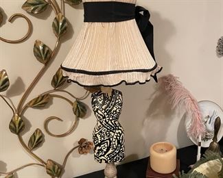 Vintage Carved Wood Table Lamp with Fancy Shade