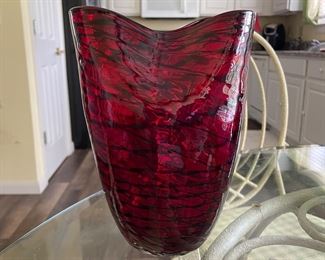Vintage Blown Glass Red and Black Vase