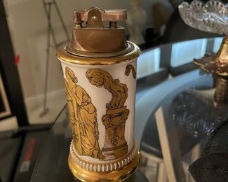 Italian Florentine Porcelain Tabletop Lighter with Ancient Roman figures 