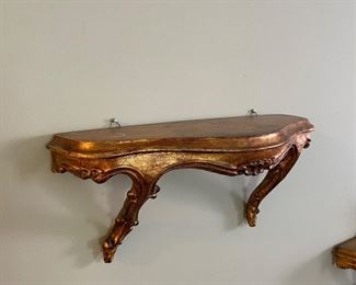 Vintage Carved Wood Italian Florentine Gilded Wall Shelves 