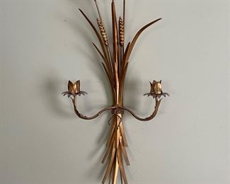 Vintage Hollywood Regency Italy Sheaf Wheat Mid Century Wall Candle Sconce