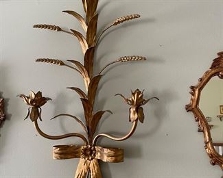 Vintage Hollywood Regency Italy Sheaf Wheat Mid Century Wall Candle Sconce