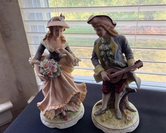 1950s National Pottery NAPCO Figurines French Country Woman Man Lute
